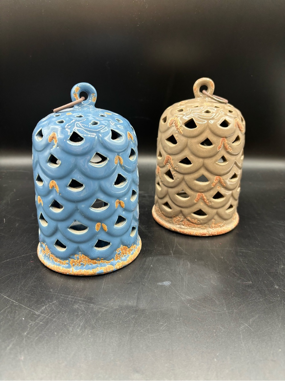 Willow House Southern Living Amira Candle Luminaries Gray Blue 7”x4” Set of 2